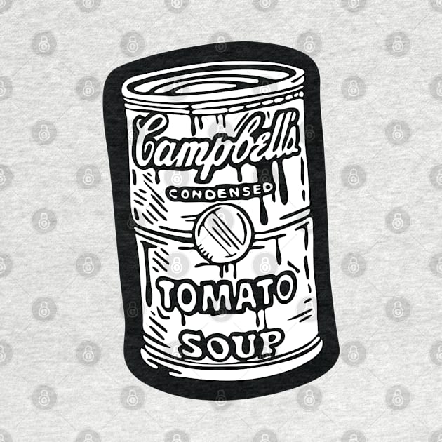 Campbell's black and white Tomato Soup can illustration by Cofefe Studio